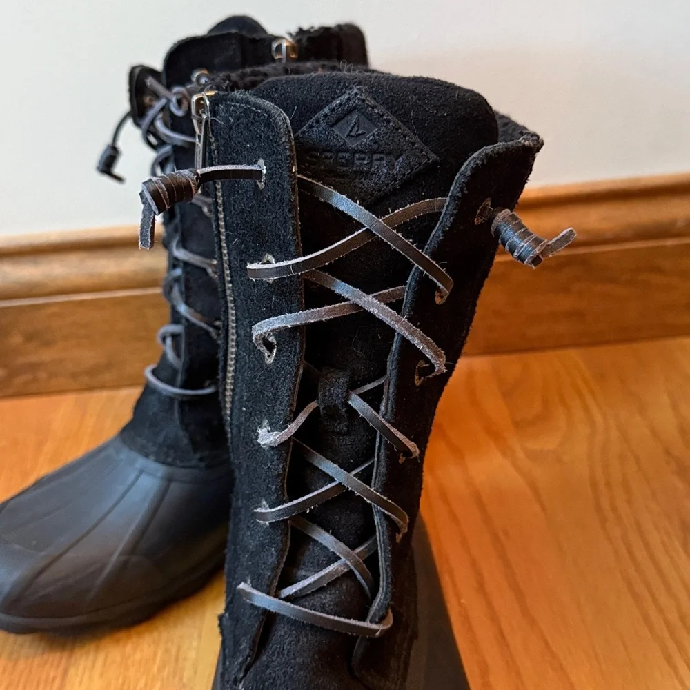 Sperry Syren Misty Black Duck Boot Side Zippers Size 9